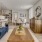 Living room and dining space with neutral wall paint