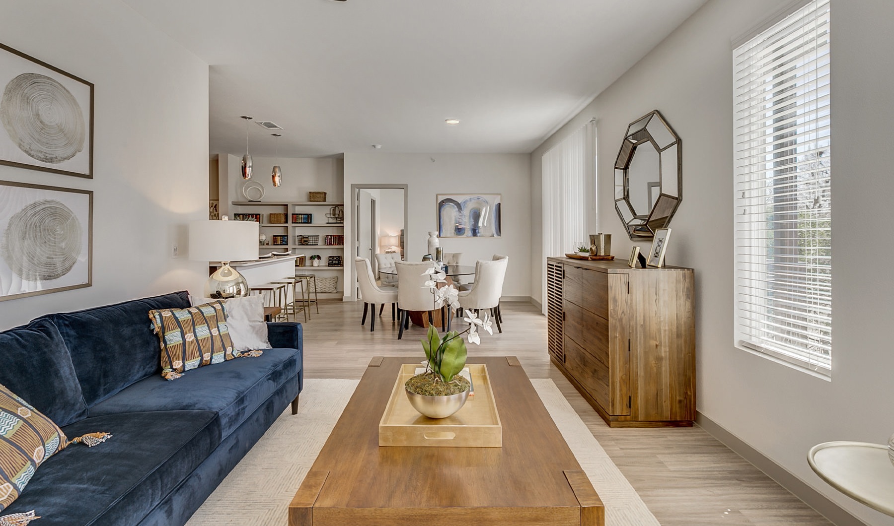Living Room Living Room and dining space with neutral wall paint